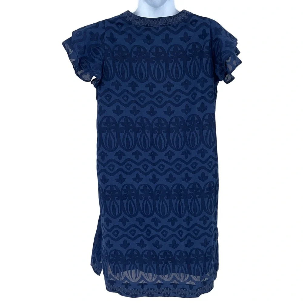 Vineyard Vines Shift Dress Womens S Navy Blue Boho Coastal Flutter Sleeve Tassel